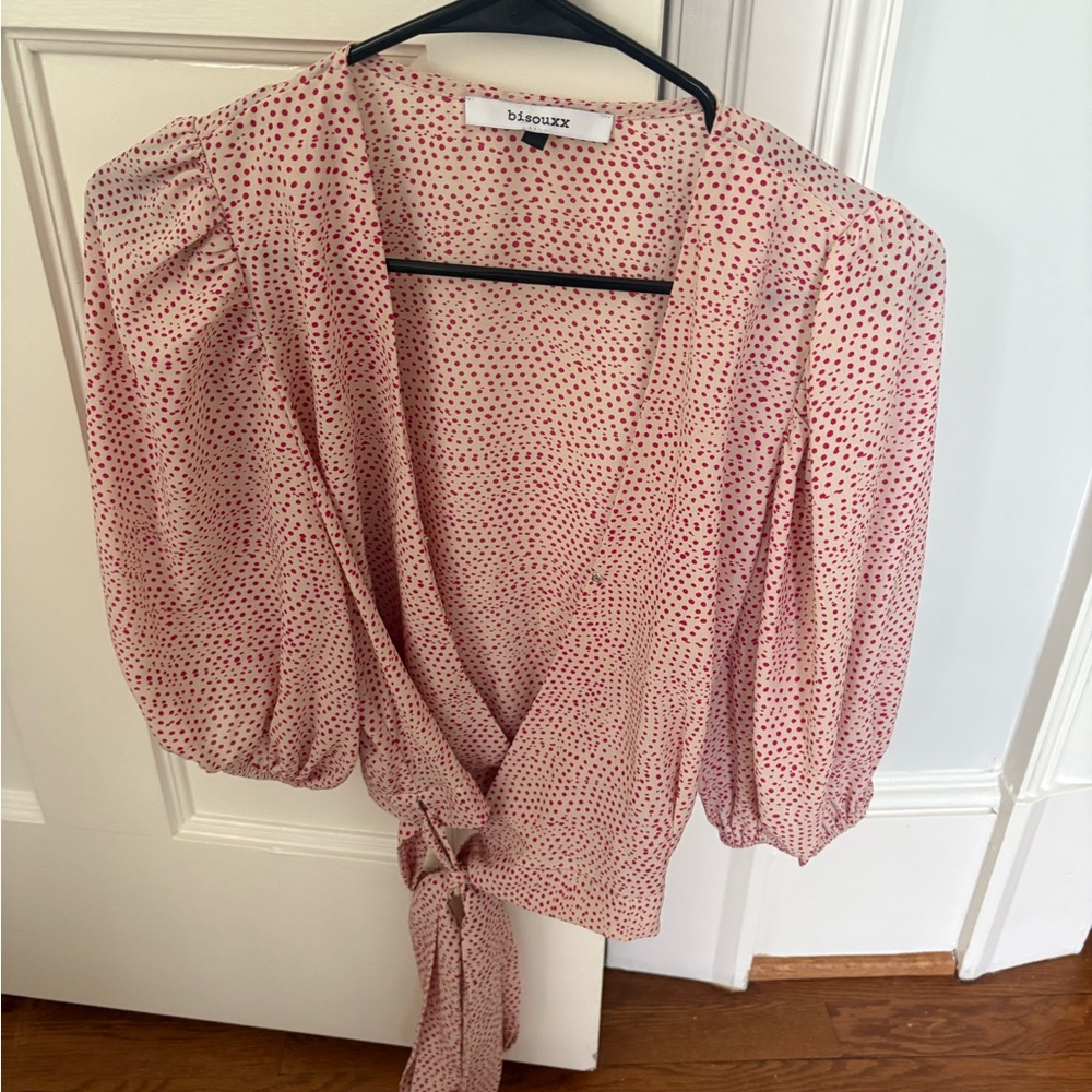 Pink Polka Dot Wrap Top